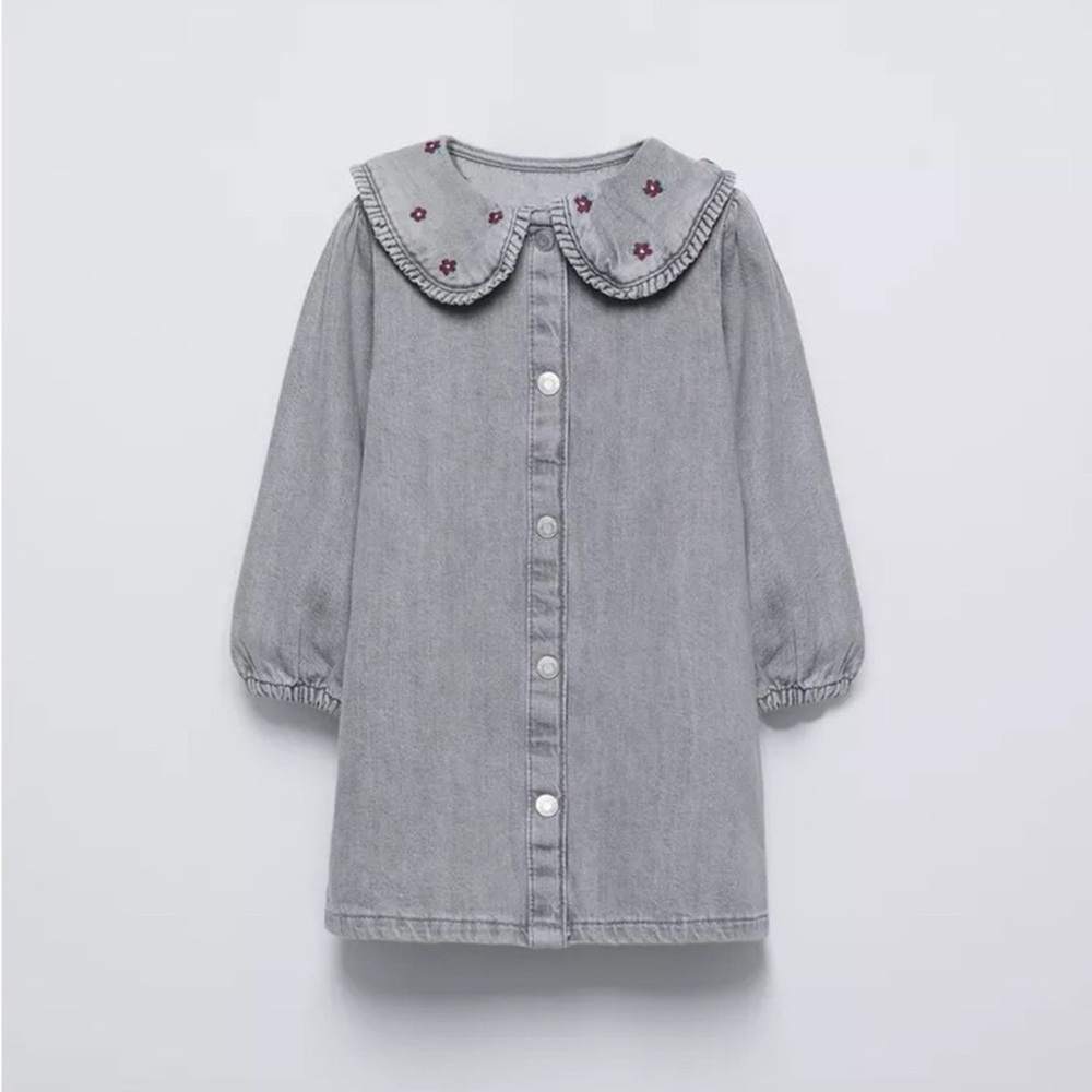 Zara Gray Puff Sleeve Dress with Peter Pan Collar